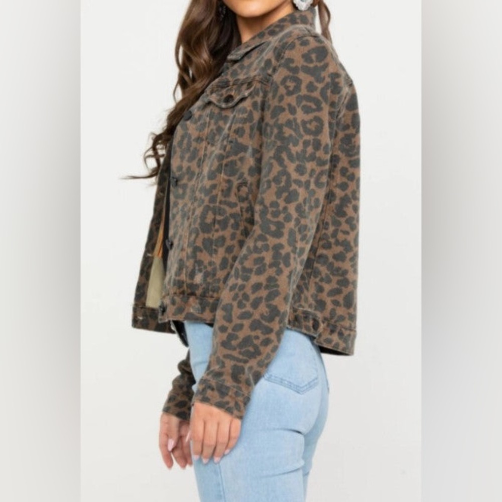 Between Us leopard print brown black denim jacket